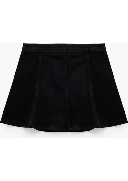 Düğmeli Mini A Kesim Volanlı Denim Etek fiyatları