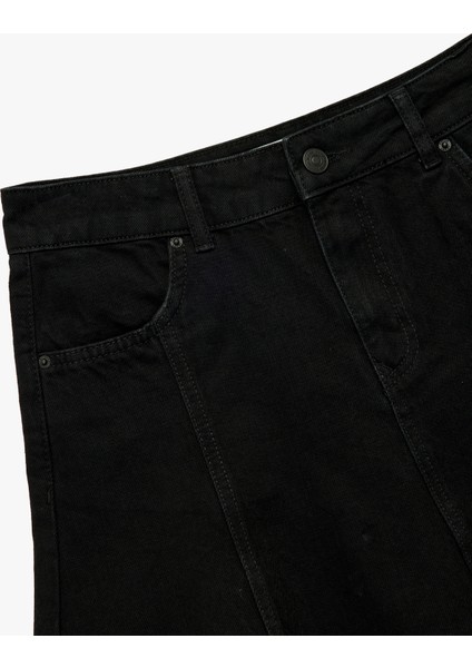 Düğmeli Mini A Kesim Volanlı Denim Etek modelleri