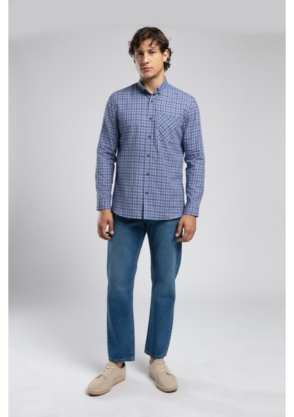 Trevor 1 Erkek Dokuma Gömlek Lacivert
