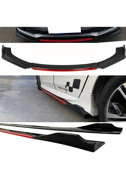 Seat Leon 2012-2020 Kırmızı Şeritli Renkli Ön Lip ve Yan Marşpiyel Seti