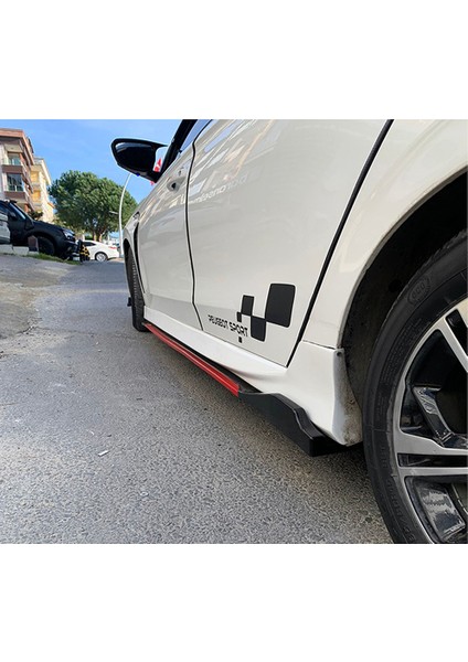 Peugeot 206+ 2009-2013 Kırmızı Şeritli Renkli Ön Lip ve Yan Marşpiyel Seti modelleri