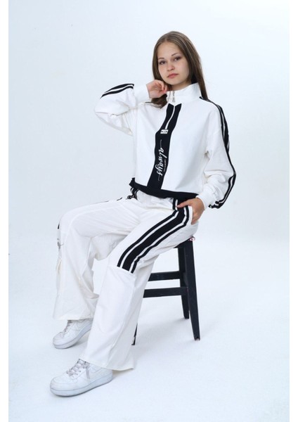 (8–16) Genç Always Şeritli kız takım - Beyaz