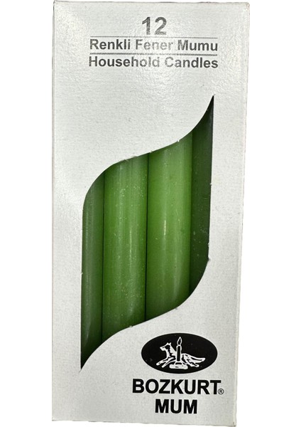 Bozkurt Konik Şamdan Mum Fener Mumu - Yeşil - 14 Cm. - 12 Adetlik Paket