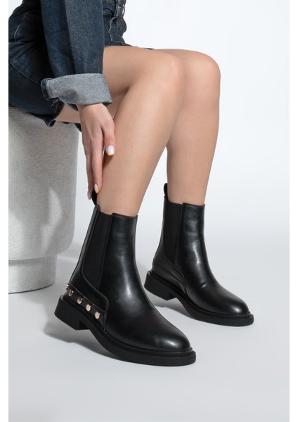 Kadın Altın Zımba Detaylı Çift Lastikli Günlük Bot Pamer Siyah fırsatları