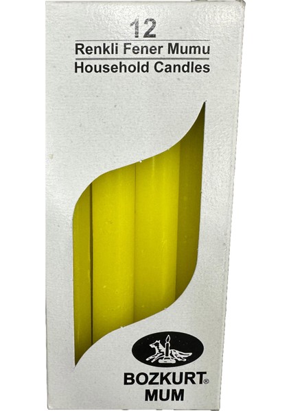Bozkurt Konik Şamdan Mum Fener Mumu - Sarı - 14 Cm. - 12 Adetlik Paket