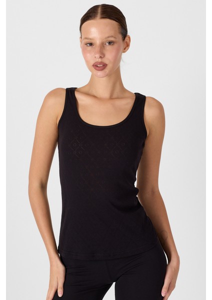 Kadın Siyah Kalın Askılı %100 Pamuk Jakarlı Atlet 354