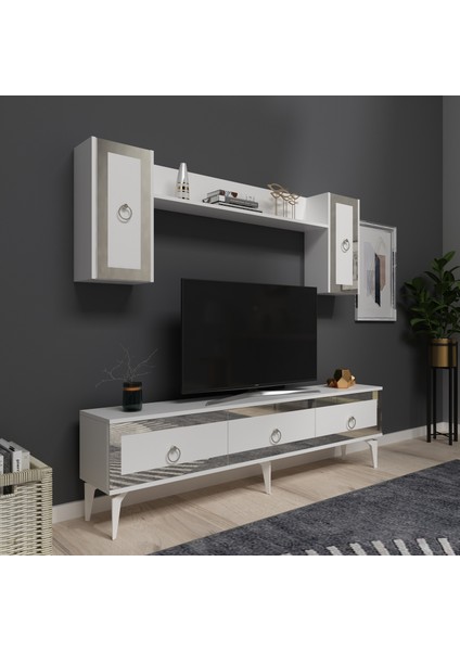 Ponnyct 180 cm Tv Ünitesi Takımı Beyaz Gümüş indirimleri