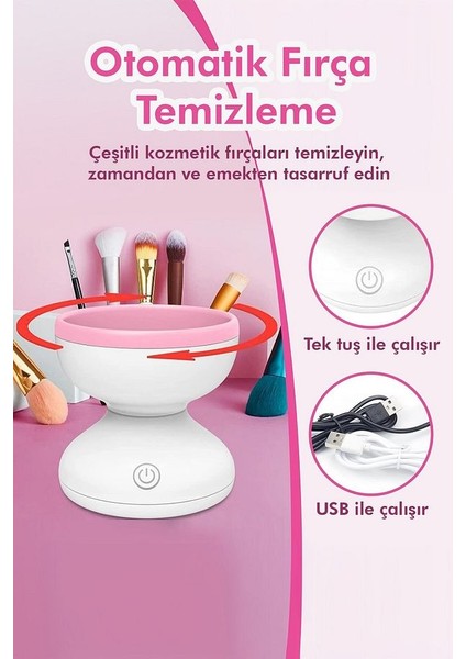 Otomatik Makyaj Fırça Yıkama Makinesi USB Şarjlı Pratik ve Hızlı Temizlik Tüm Tip Fırçalar Içindir