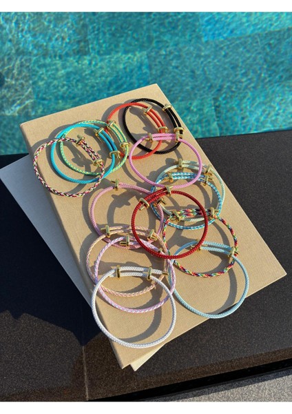 Renkli Ayarlanabilir Çelik Detaylı Örme İp Bileklik Unisex Kullanıma Uygun Şık Tasarım fiyatları