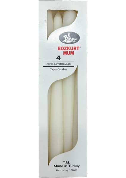 Bozkurt Konik Şamdan Mum Fener Mumu - Beyaz - 24 Cm. - 4 Adetlik Paket