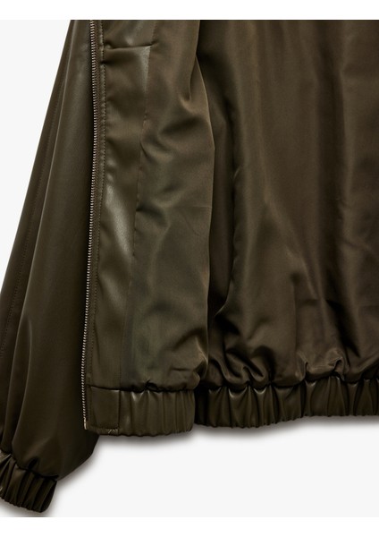 Fermuarlı Cepli Uzun Kollu Kapüşonlu Crop Suni Deri Bomber Ceket fırsatları