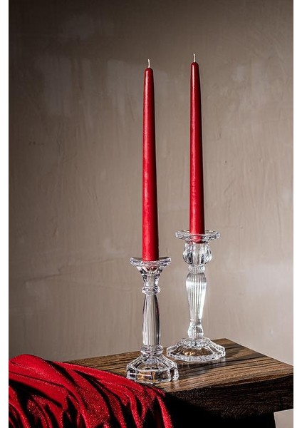 Konik Şamdan Mum Fener Mumu - Kırmızı - 24 Cm. - 4 Adetlik Paket modelleri