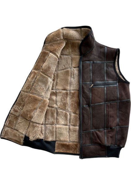 Patchwork Içi Kürk-Dışı Süet Hakiki Deri Yakalı Biye ve Triko Detaylı Yelek fiyatları