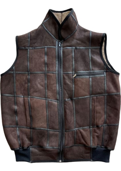 Patchwork Içi Kürk-Dışı Süet Hakiki Deri Yakalı Biye ve Triko Detaylı Yelek modelleri