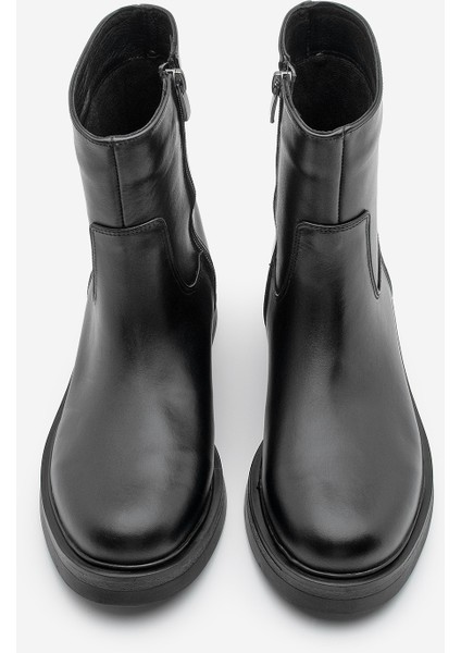 Kadın Hakiki Deri Kalın Taban Günlük Bot Zervas Siyah