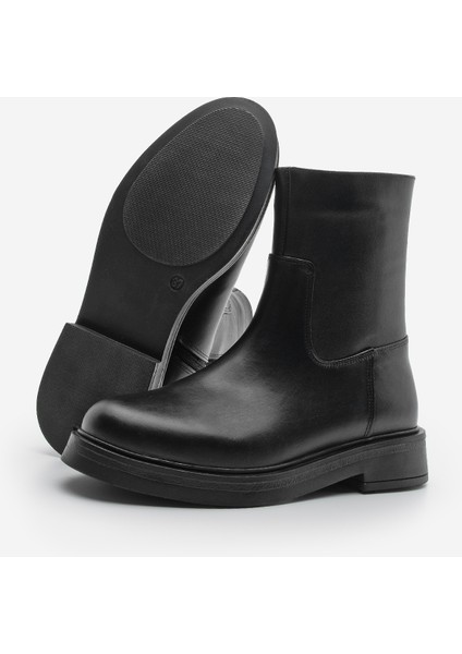 Kadın Hakiki Deri Kalın Taban Günlük Bot Zervas Siyah