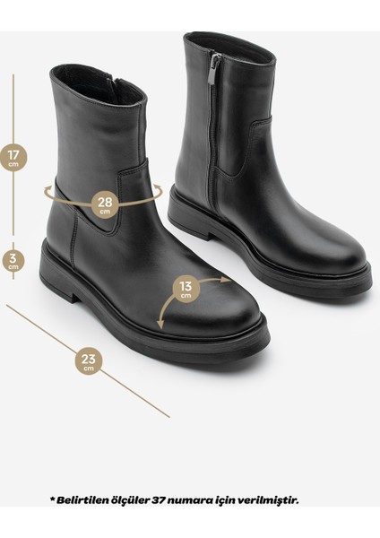 Kadın Hakiki Deri Kalın Taban Günlük Bot Zervas Siyah