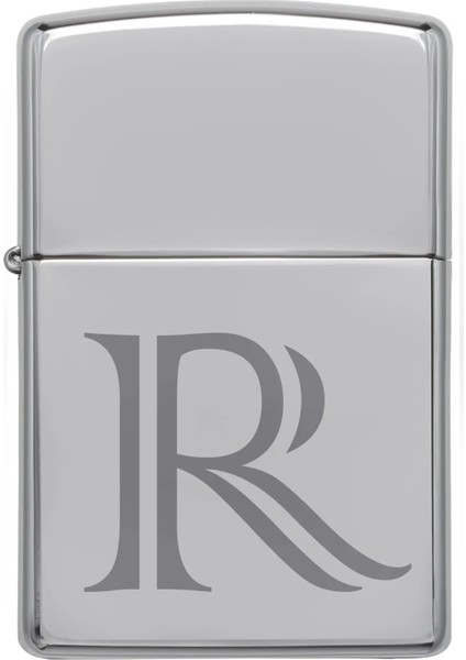 Çakmak R Harf Gümüş Gri Şık Tasarım Rüzgar Geçirmez Pirinç Alaşım