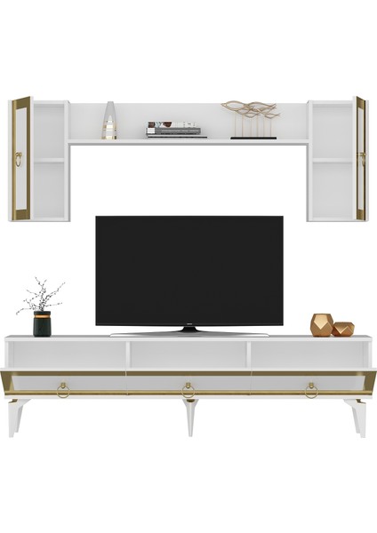 Ponnyct 180 cm Tv Ünitesi Takımı Beyaz Altın modelleri