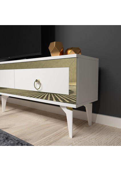 Ponnyct 180 cm Tv Ünitesi Takımı Beyaz Altın indirimleri