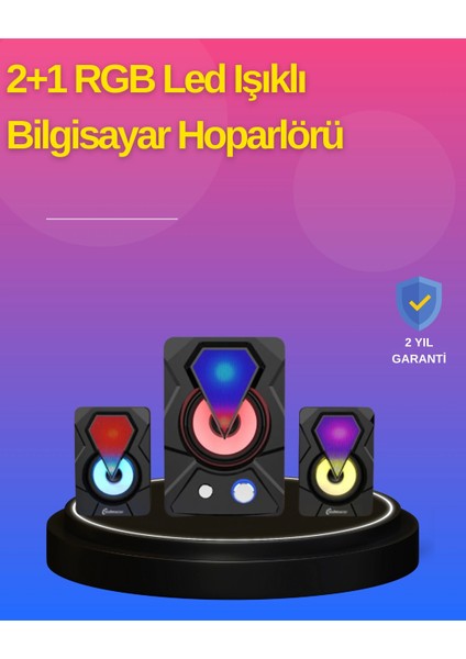 2.1 Kanal Rgb LED Oyun Hoparlörü Subwoofer Destekli