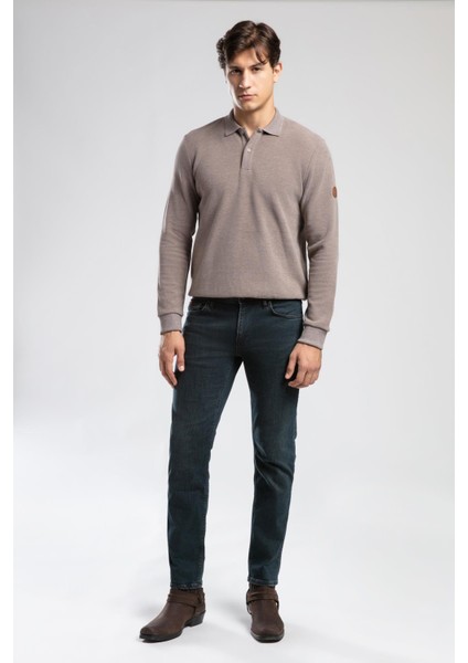 Newblend Erkek Polo Yaka Sweatshirt Koyu Bej