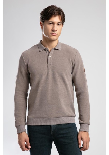 Newblend Erkek Polo Yaka Sweatshirt Koyu Bej modelleri