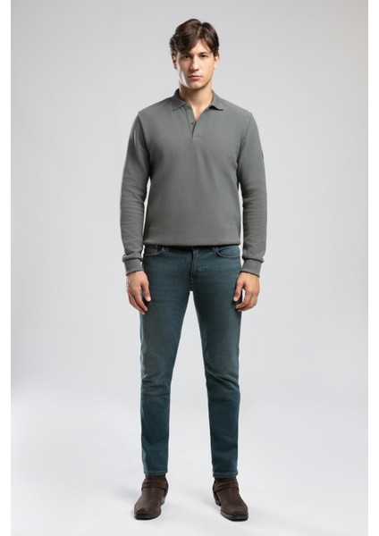 Newblend Erkek Polo Yaka Sweatshirt Olive