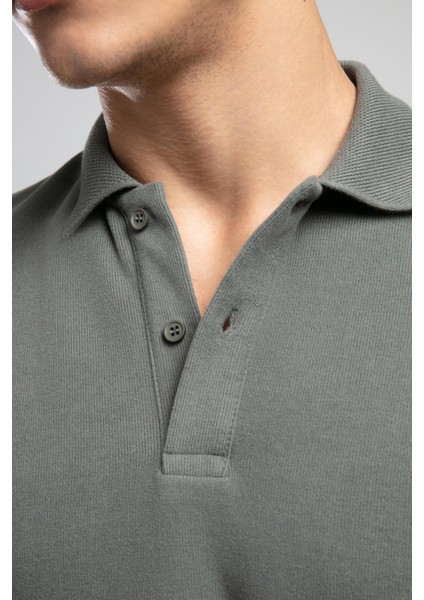 Newblend Erkek Polo Yaka Sweatshirt Olive fırsatları