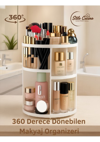 360 Derece Dönebilen Makyaj Organizeri Beyaz