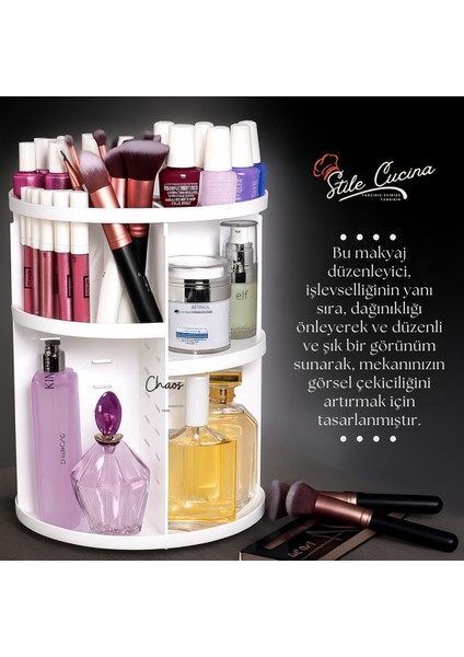 360 Derece Dönebilen Makyaj Organizeri Beyaz modelleri
