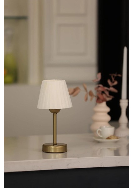 Osmanlı Ipeği Pileli Kablosuz Şarjlı Masa Lambası - Alt Uzun Eskitme Gold fırsatları