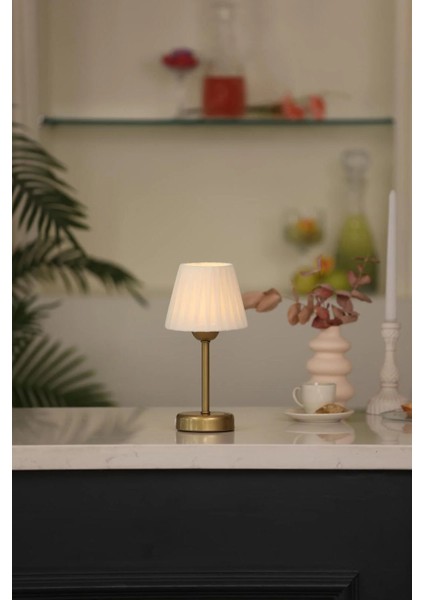 Osmanlı Ipeği Pileli Kablosuz Şarjlı Masa Lambası - Alt Uzun Eskitme Gold indirimleri