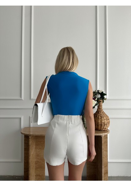 Kadın Büzgülü Sandy Kumaş Kolsuz Bluz