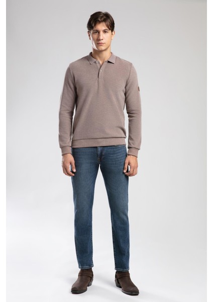 Newblend Erkek Polo Yaka Sweatshirt Bej