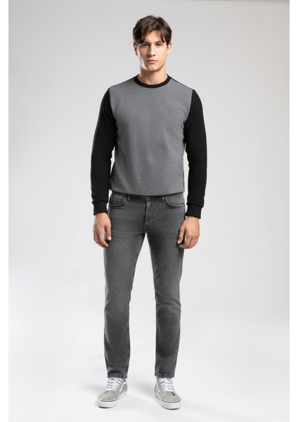 Diagonal Erkek O Yaka Sweatshirt Siyah