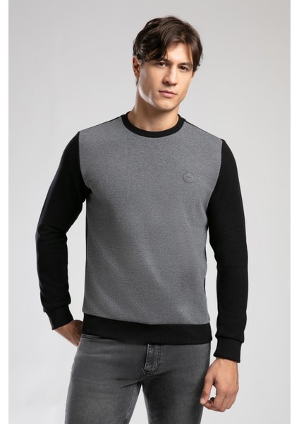 Diagonal Erkek O Yaka Sweatshirt Siyah modelleri
