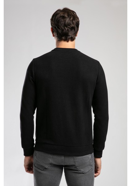 Diagonal Erkek O Yaka Sweatshirt Siyah fırsatları