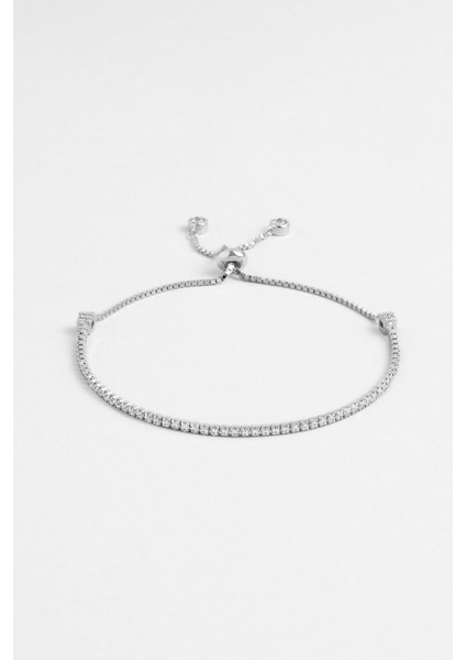 Su Yolu Koleksiyonu 925 Ayar Gümüş Beyaz Zirkon Taşlı 18 Ayar Beyaz Altın Kaplama Zarif Bileklik