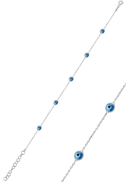 925 Ayar Gümüş Rodyum Kaplama Cam Nazar Gözlü Bileklik – Şık ve Koruyucu Takı Tasarımı