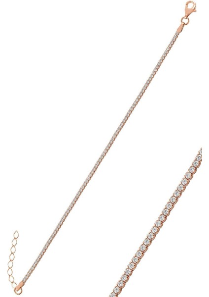 Kadın 925 Ayar Rose Gümüş Zirkon Taşlı Bileklik – Pırlanta Model Su Yolu Koleksiyonu fiyatları