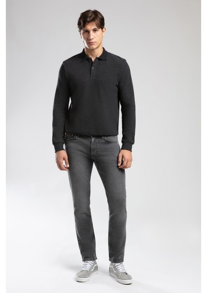 Newblend Erkek Polo Yaka Sweatshirt Antrasit