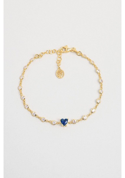 Aşk Yolu Koleksiyonu 18 Ayar Altın Kaplama Gümüş, Lacivert Taşlı Kalp Tasarım Kadın Bileklik fiyatları