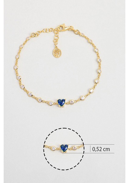 Aşk Yolu Koleksiyonu 18 Ayar Altın Kaplama Gümüş, Lacivert Taşlı Kalp Tasarım Kadın Bileklik fırsatları