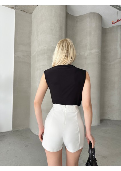 Kadın Büzgülü Sandy Kumaş Kolsuz Bluz