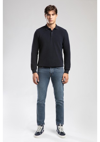 Newblend Erkek Polo Yaka Sweatshirt Lacivert