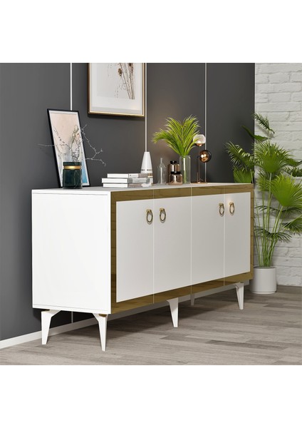 Ponnyct 180CM Tv Ünitesi ve Konsol 2li Salon Takımı Beyaz Altın fiyatları