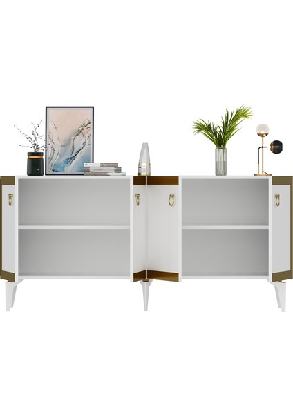 Ponnyct 180CM Tv Ünitesi ve Konsol 2li Salon Takımı Beyaz Altın modelleri