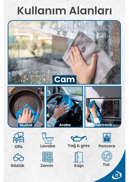 Pella Active 3'lü Mikrofiber Temizlik Bezi, Cam, Araba, Mutfak Bezi (40X60 Cm) Promosyonlu Ürün
