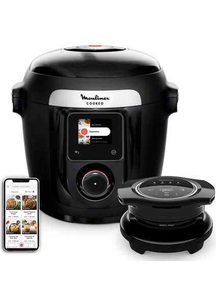 Cookeo Wi-Fi Akıllı Multicooker Seti, 10 Pişirme Modu ve Hızlı Basınçlı Pişirme Özelliği ile 100+ Tarif, Extra Crisp Yağsız Kızartma Aparatı ve Mymoulinex Uygulama Desteğiyle